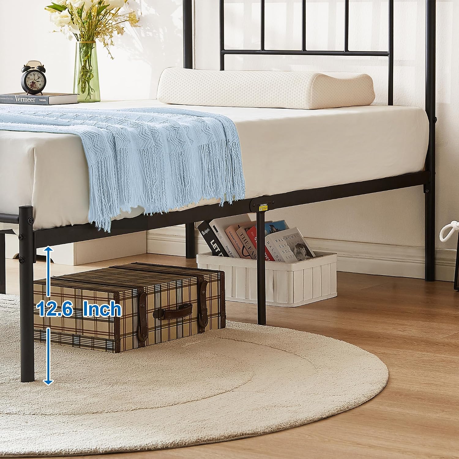 VECELO Twin Metal Platform Bed Frame with Headboard, Heavy Duty Steel Slats, No Box Spring Needed,Easy Assembly, Modern Minimalist Design, 2 PCS