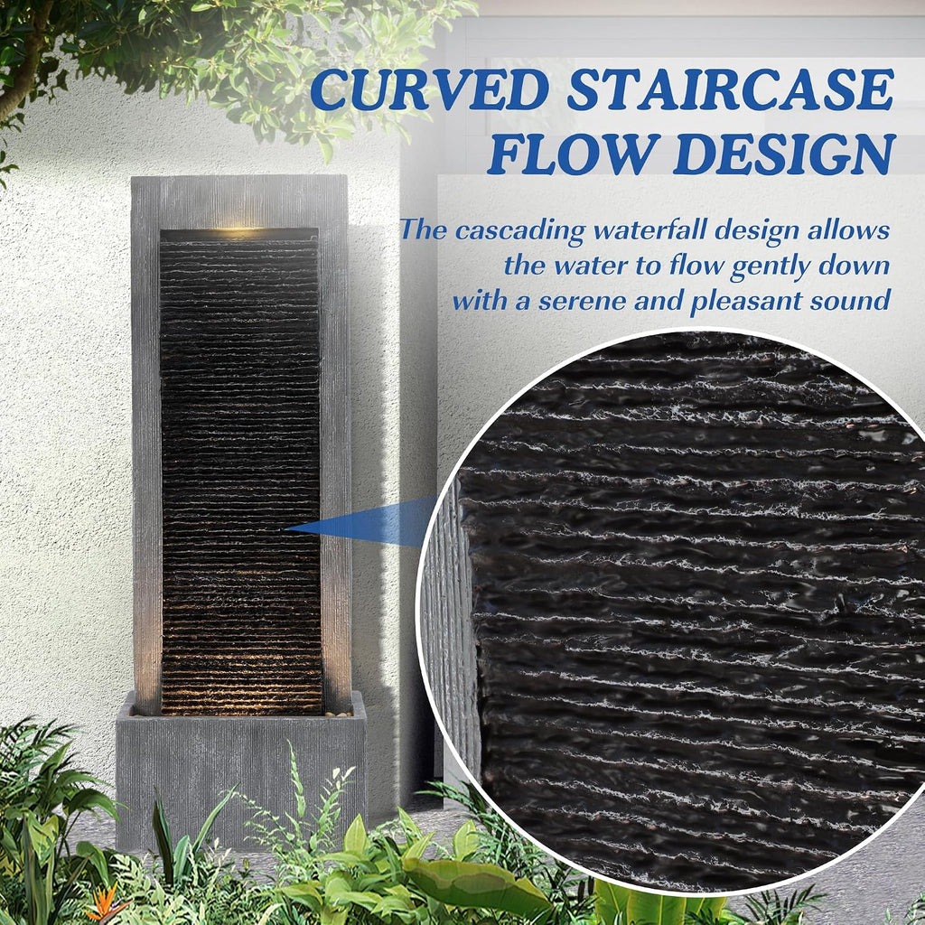 49.6' H Waterfall Fountains Outdoor Garden - Water Fountains and Waterfalls Outside, Large Indoor Floor Standing Resin Fountain Features W/Pump LED Light Cobbles for Patio, Home Art Decor