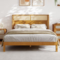 Merax Queen Size Premium Rubber Wood Platform Bed Frame, with Headboard, Mid Century Modern, Natural