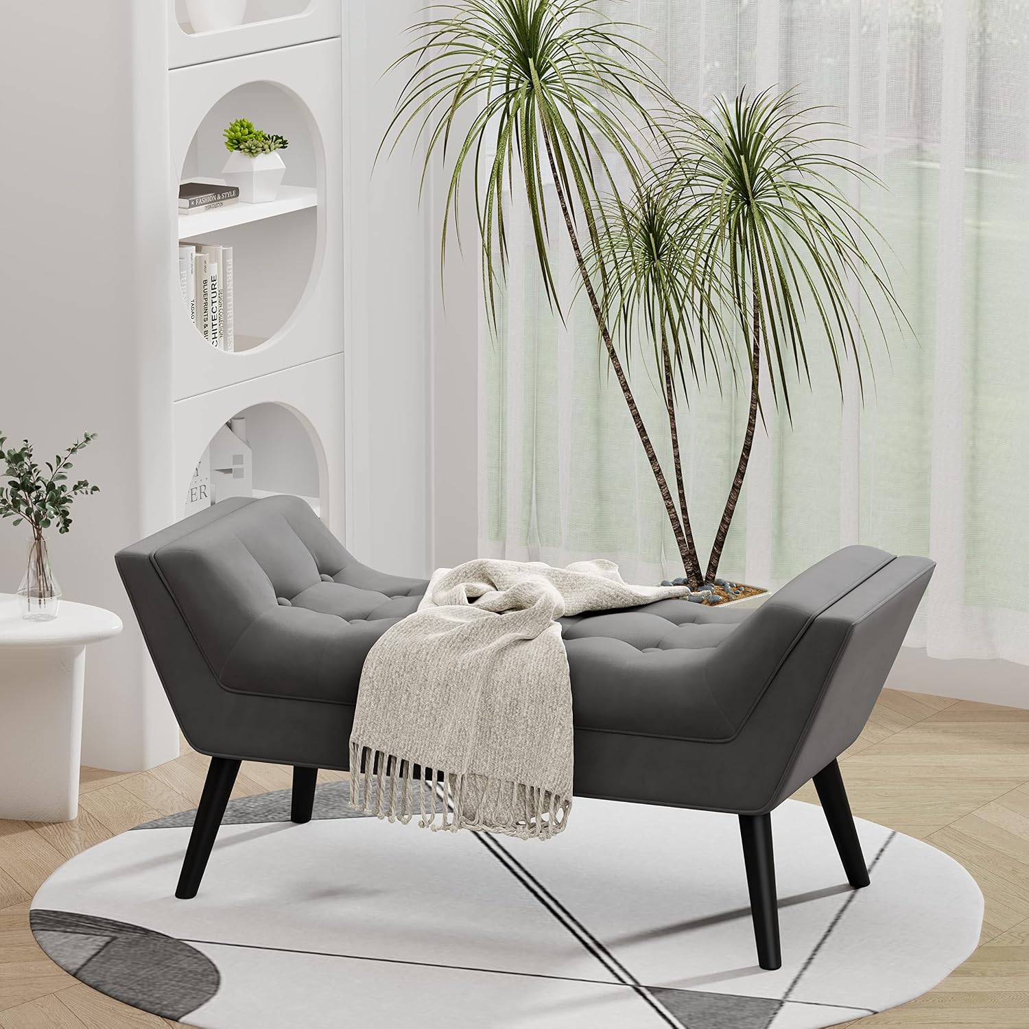 Andeworld Bed Bench Upholstered Tufted Footstool Entryway Ottoman Bench Two Seaters (Dark Gray)