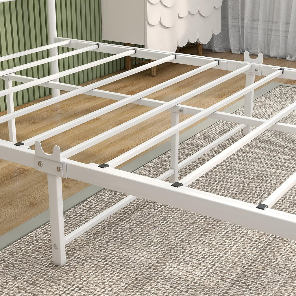 Metal Canopy Bed Frame Four-Poster Bed with Headboard & Footboard Mattress Foundation Sturdy Slatted Structure No Box Spring Needed Easy Assembly,Full White