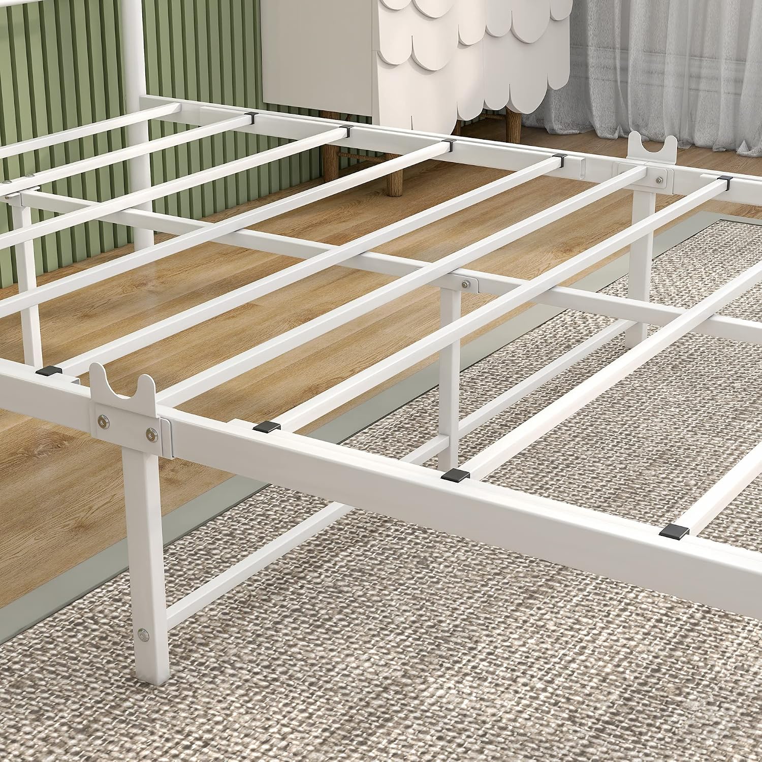 Metal Canopy Bed Frame Four-Poster Bed with Headboard & Footboard Mattress Foundation Sturdy Slatted Structure No Box Spring Needed Easy Assembly,Full White