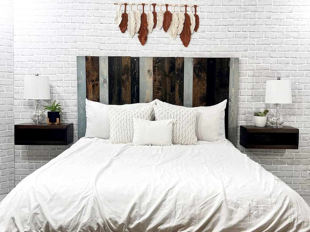 Barn Walls All Terrain Mix Design, Multicolored, Solid Wood Headboard, Floating Panels, Wall Mount, Adjustable Height, Easy Installation, Queen Size