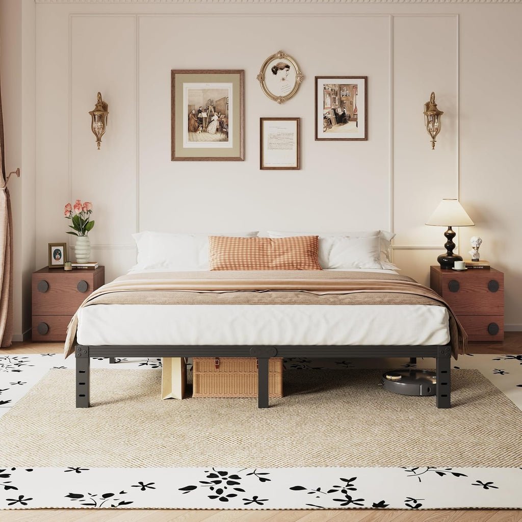14 Inch California King Bed Frames No Box Spring Needed, Metal Platform Cal King Bed Frame, Heavy Duty, Easy Assembly and Noise Free, Black