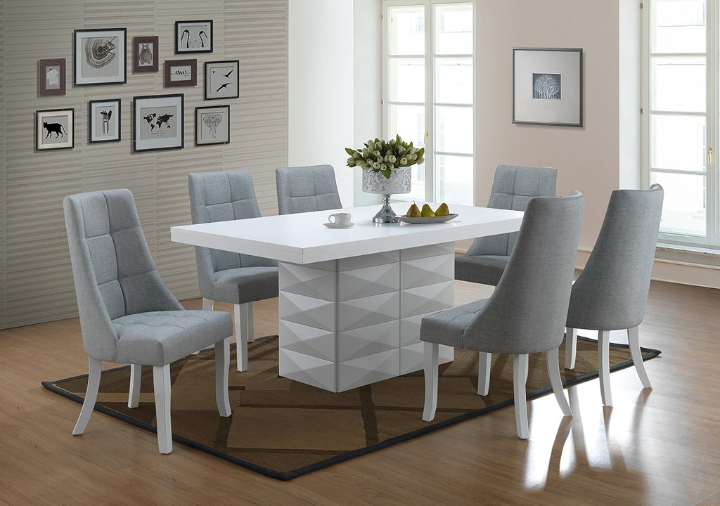 Kings Brand Furniture - Milan 7 Piece White Modern Rectangle Dinette Dining Room Table & 6 Blue Vinyl Chairs