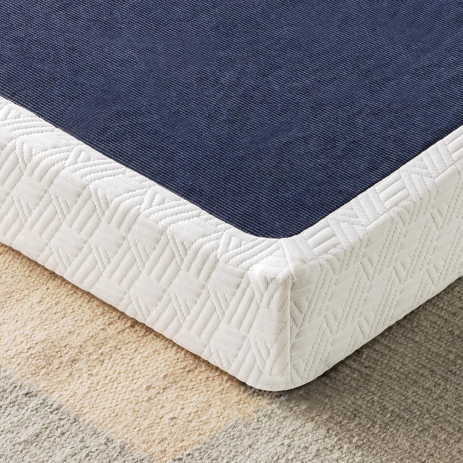 Best Price Mattress 4 Inch Metal Box Spring with Wood Slats, Full, Blue