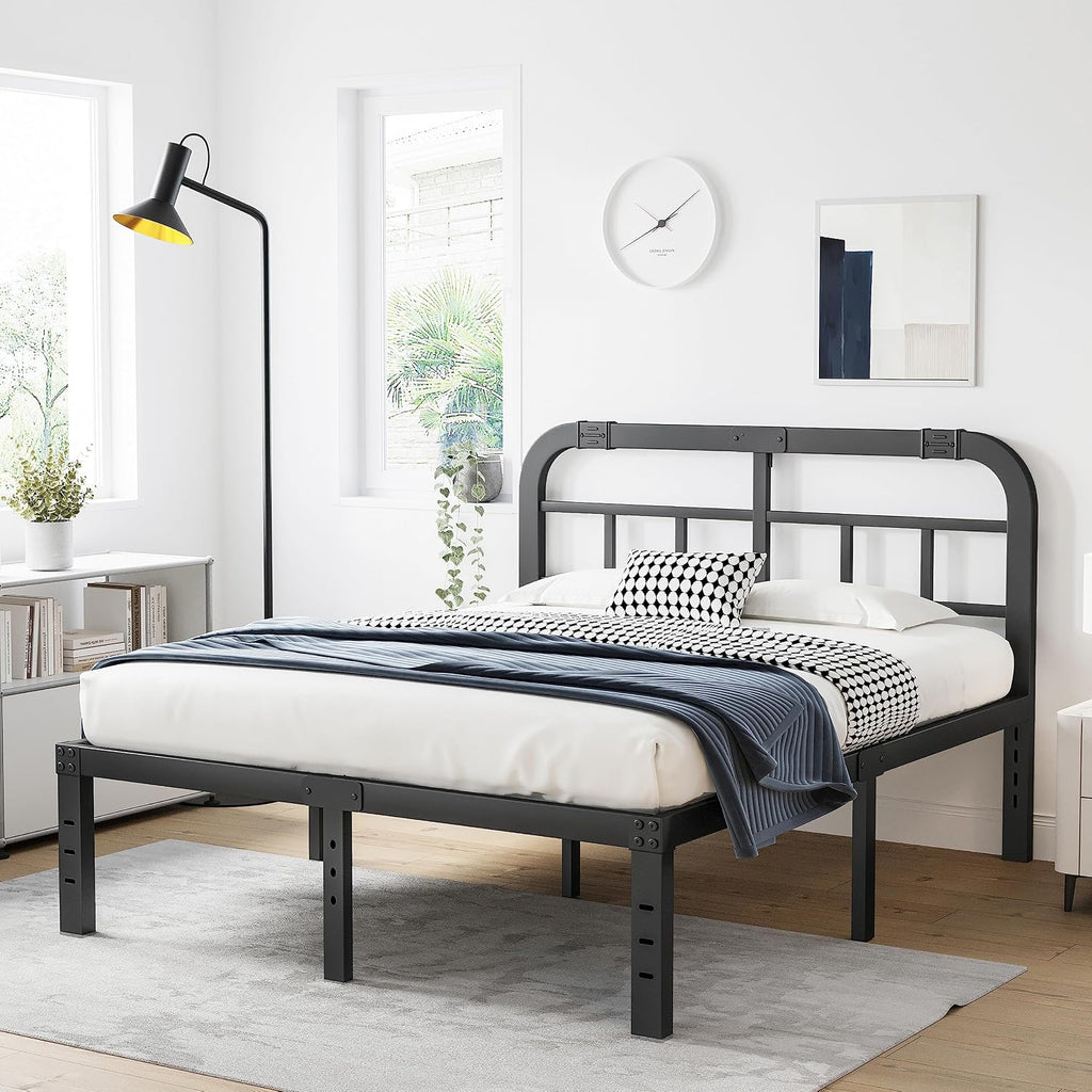 ZIYOO 14 Inch King Size Bed Frame with Headboard, Heavy Duty Steel Slats with 1500 Pounds Support for Mattress, No Box Spring Needed, Easy Assembly, Noise Free—Black