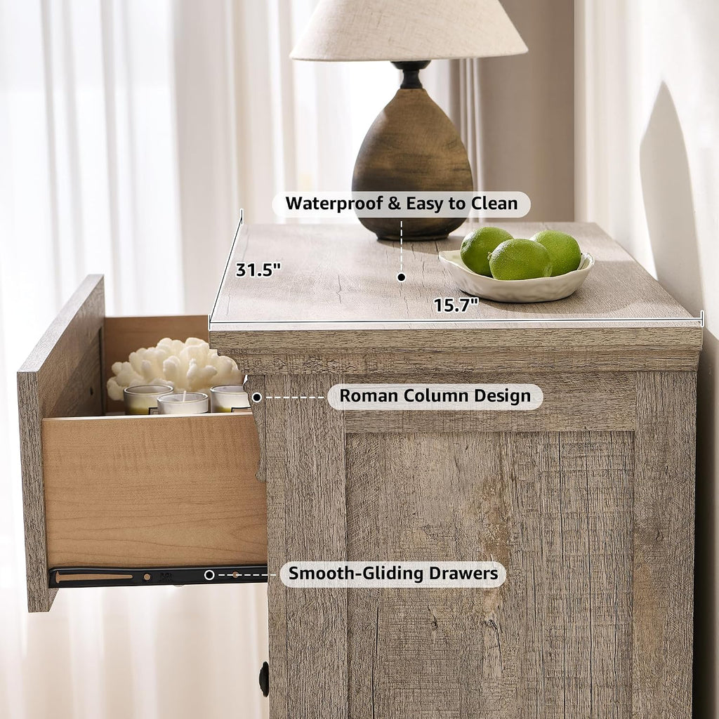 T4TREAM Farmhouse 5 Drawers Dresser for Bedroom, 47' Tall Wood Rustic Chest of Drawers, Vintage Design with Metal Handle, Light Rustic Oak