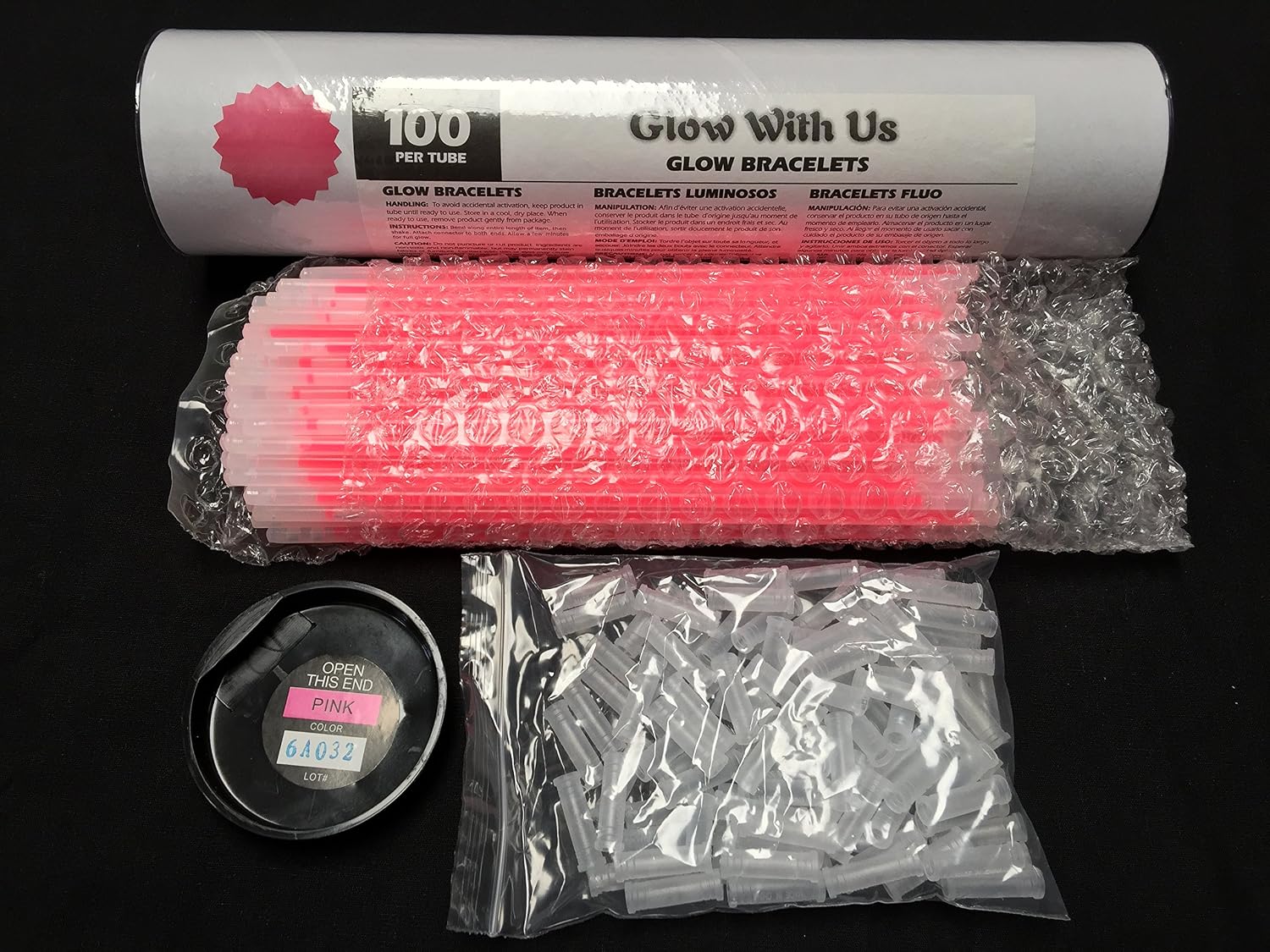 Brand Glow Sticks Bracelets Bulk Wholesale, 1000 8' Pink Glow Bracelets, Bright Color, Glow 8-12 Hrs, Connectors Included, Glow Party Favor Supplies, Sturdy Packaging, Great Fun.