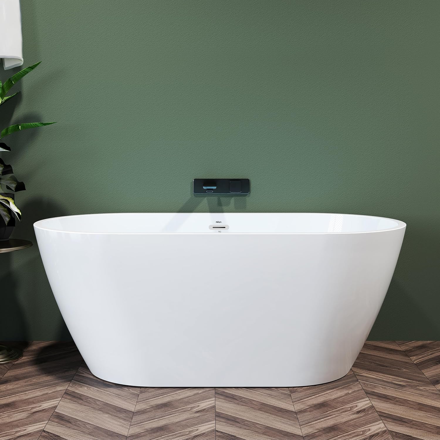 FerdY Nauru 55' Acrylic Freestanding Bathtub, Gracefully Shaped Freestanding Soaking Bathtub, Glossy White cUPC Certified, Toe-Tap Chrome Drain and Classic Slotted Overflow Included