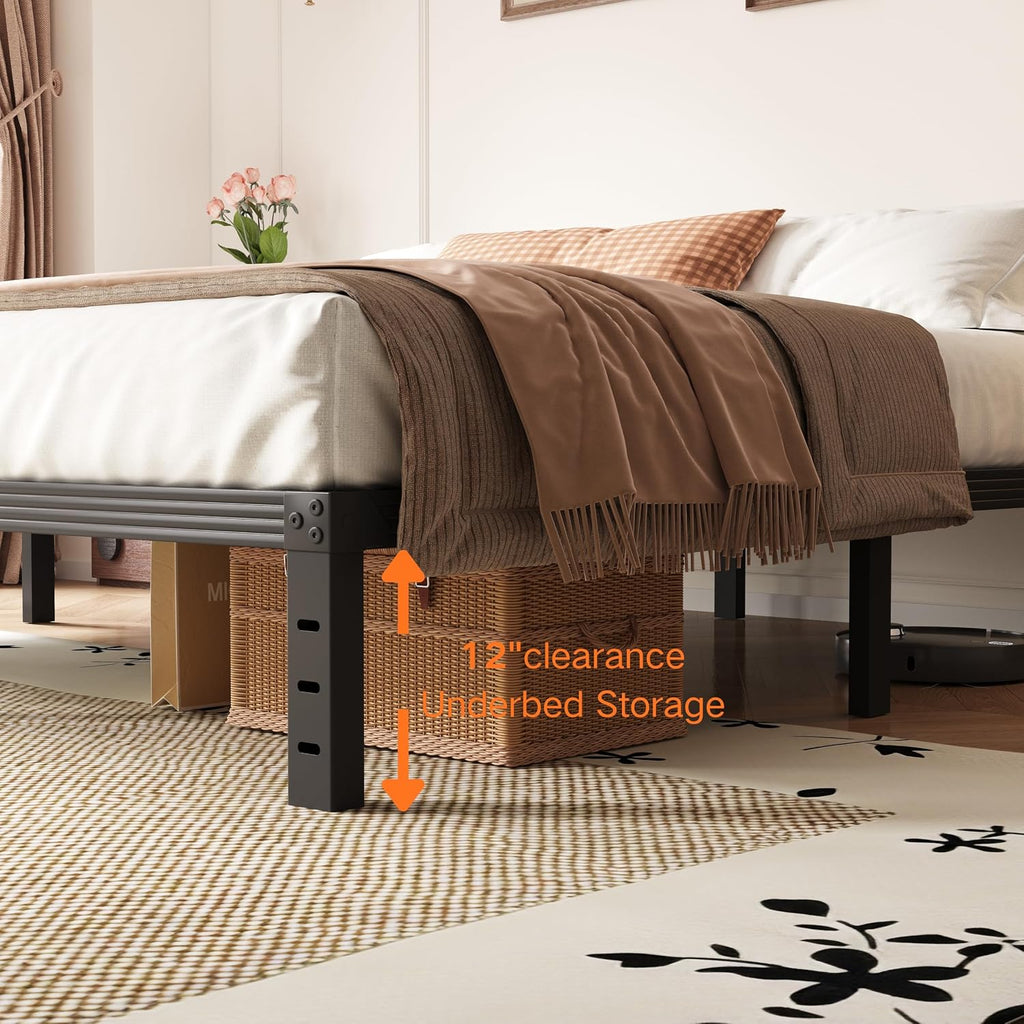 14 Inch California King Bed Frames No Box Spring Needed, Metal Platform Cal King Bed Frame, Heavy Duty, Easy Assembly and Noise Free, Black