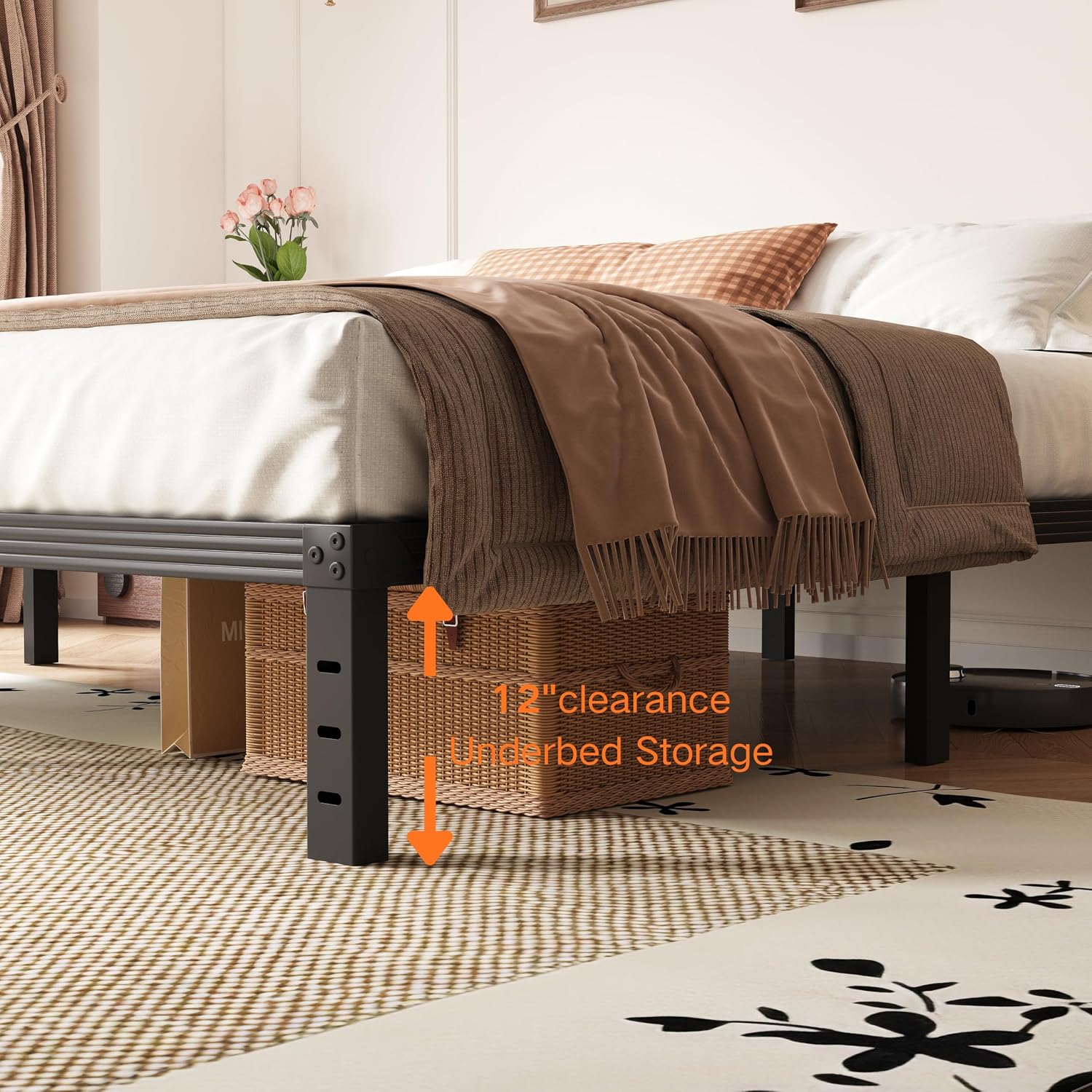14 Inch California King Bed Frames No Box Spring Needed, Metal Platform Cal King Bed Frame, Heavy Duty, Easy Assembly and Noise Free, Black