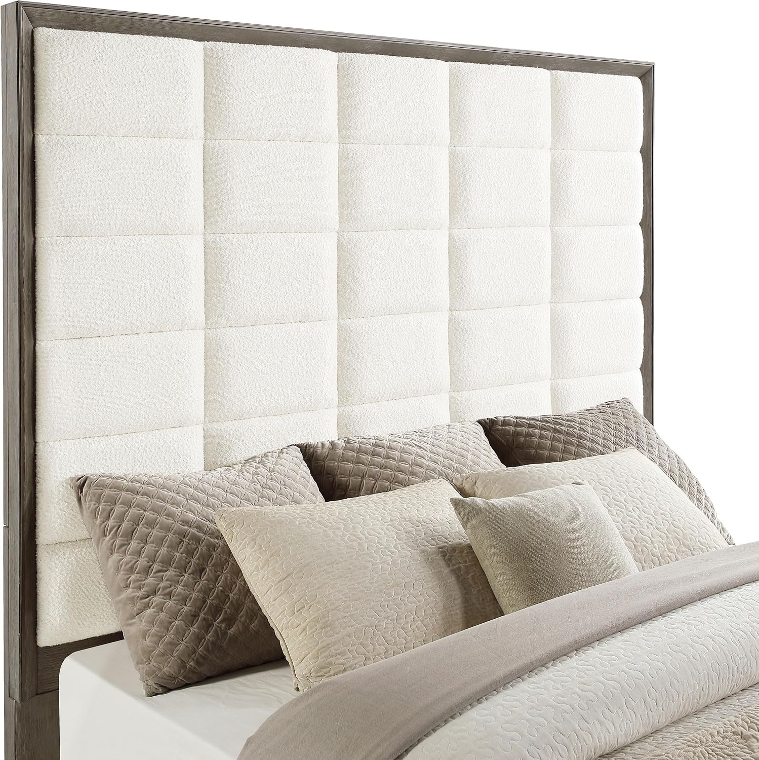 Coaster Home Furnishings Durango Transitional 4-Piece Bedroom Set Boucle Upholstered Queen Size Panel Bed Frame 77-inch Headboard Washed Oak 223271Q-S4