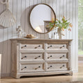 Farmhouse 6 Drawers Dresser for Bedroom, 54' Wide Large Dressers & Chests of Drawers w/Roman Column, Wooden Dresser TV Stand with Large Drawers for Nursery Bedroom Living Room Hallway,Light Rustic Oak