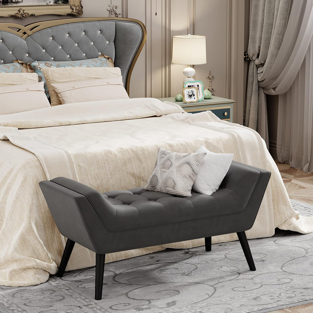 Andeworld Bed Bench Upholstered Tufted Footstool Entryway Ottoman Bench Two Seaters (Dark Gray)