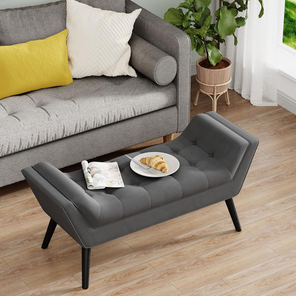 Andeworld Bed Bench Upholstered Tufted Footstool Entryway Ottoman Bench Two Seaters (Dark Gray)
