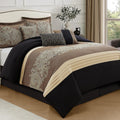 LANCO MODERN LIFESTYLE Black Gold Comforter Set, Queen, Damask Jacquard with Matching Solid Piece Work, 7 Piece Soft Bedding Set for All Season, Bed Skirt, Pillow Shams and Decorative Pillows