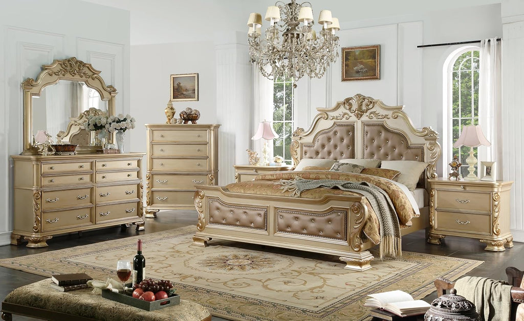 First of a Kind Miranda Gold King 5 Piece Bedroom Set