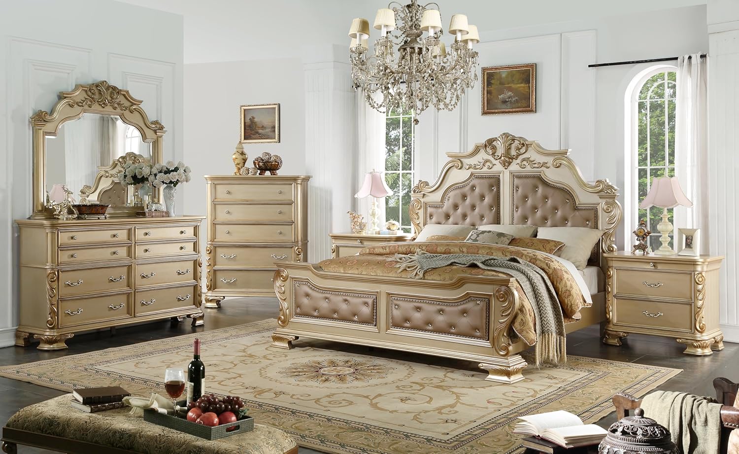 First of a Kind Miranda Gold King 5 Piece Bedroom Set