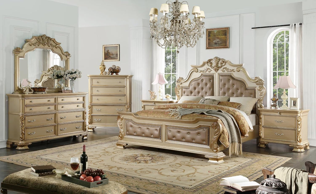First of a Kind Miranda Gold Queen 5 Piece Bedroom Set