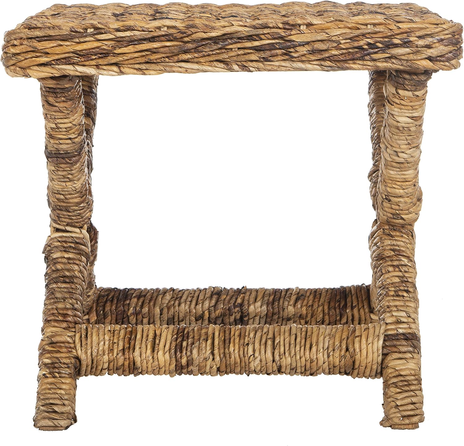 SAFAVIEH Furniture - Manor Natural Woven Rattan X Leg Bench Ottoman, Transitional Boho Accent Stool Seating, Fully Assembled, 22'W x 22'D x 19.5'H (FOX6529A)