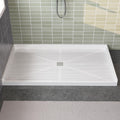 60'×32' Shower Base with Central Drain - Heavy-Duty Solid Surface Construction, 3' Barrier-Free Threshold & Slip-Resistant Textured Floor