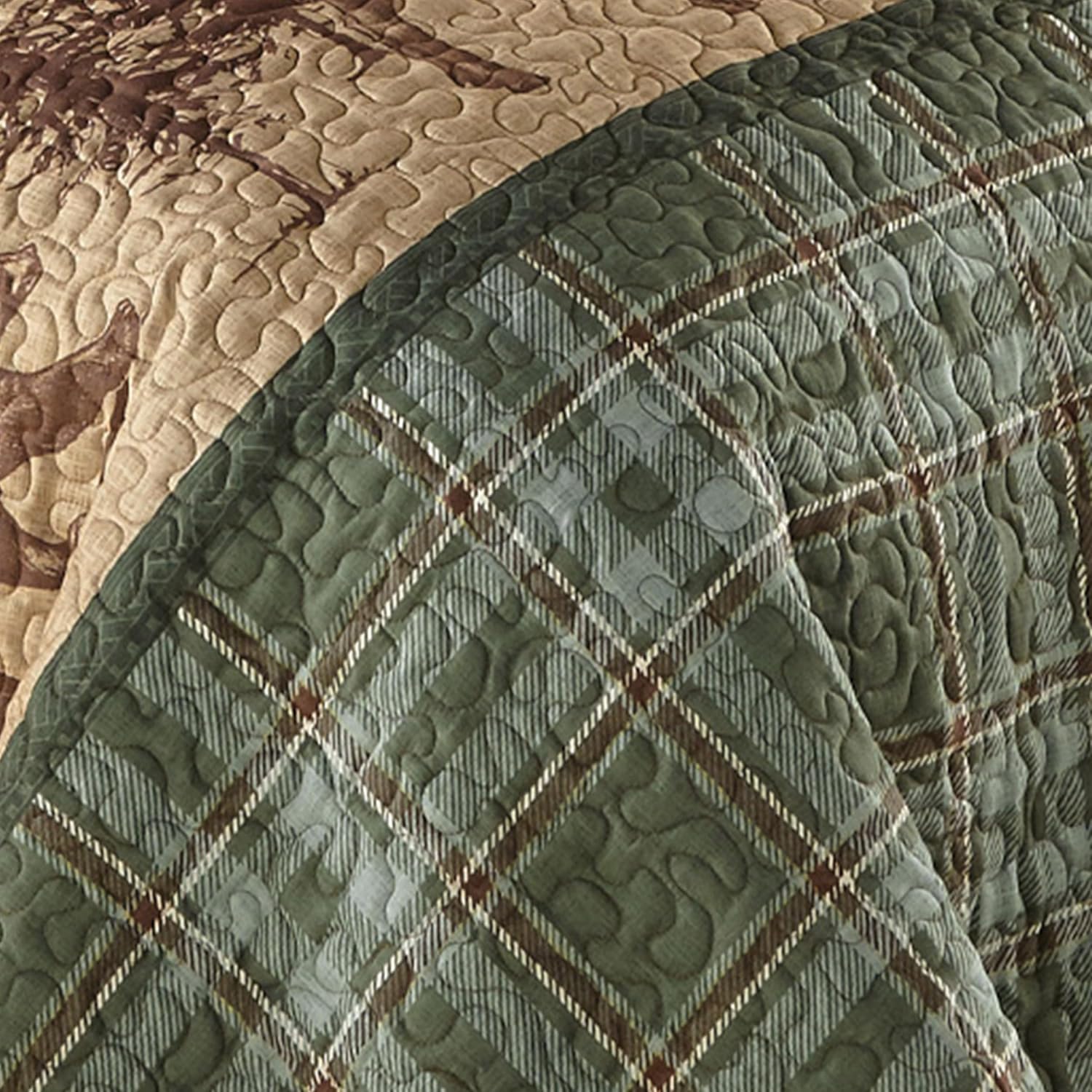 BLACK FOREST DECOR Woodland Sage Bear & Moose Wildlife Quilt Bed Set - King Size Lodge Bedroom Bedding with Mountain Wildlife Theme