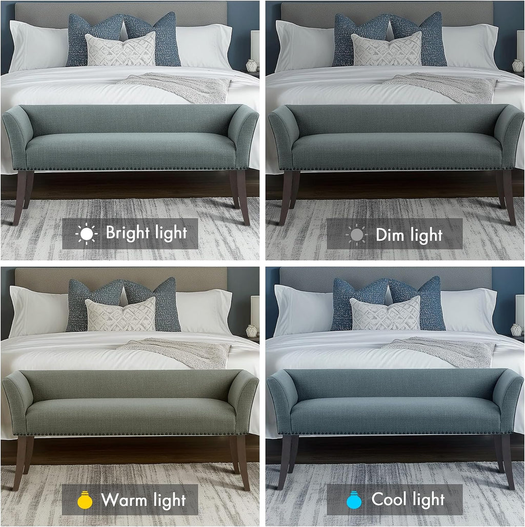 Madison Park Accent Bench, Upholstered with Nailhead Trim, & Padded Seat Entryway Bench Small, End of Bed Bench with Back, 49.5' W x 19.25' D x 23' H, Slate Blue