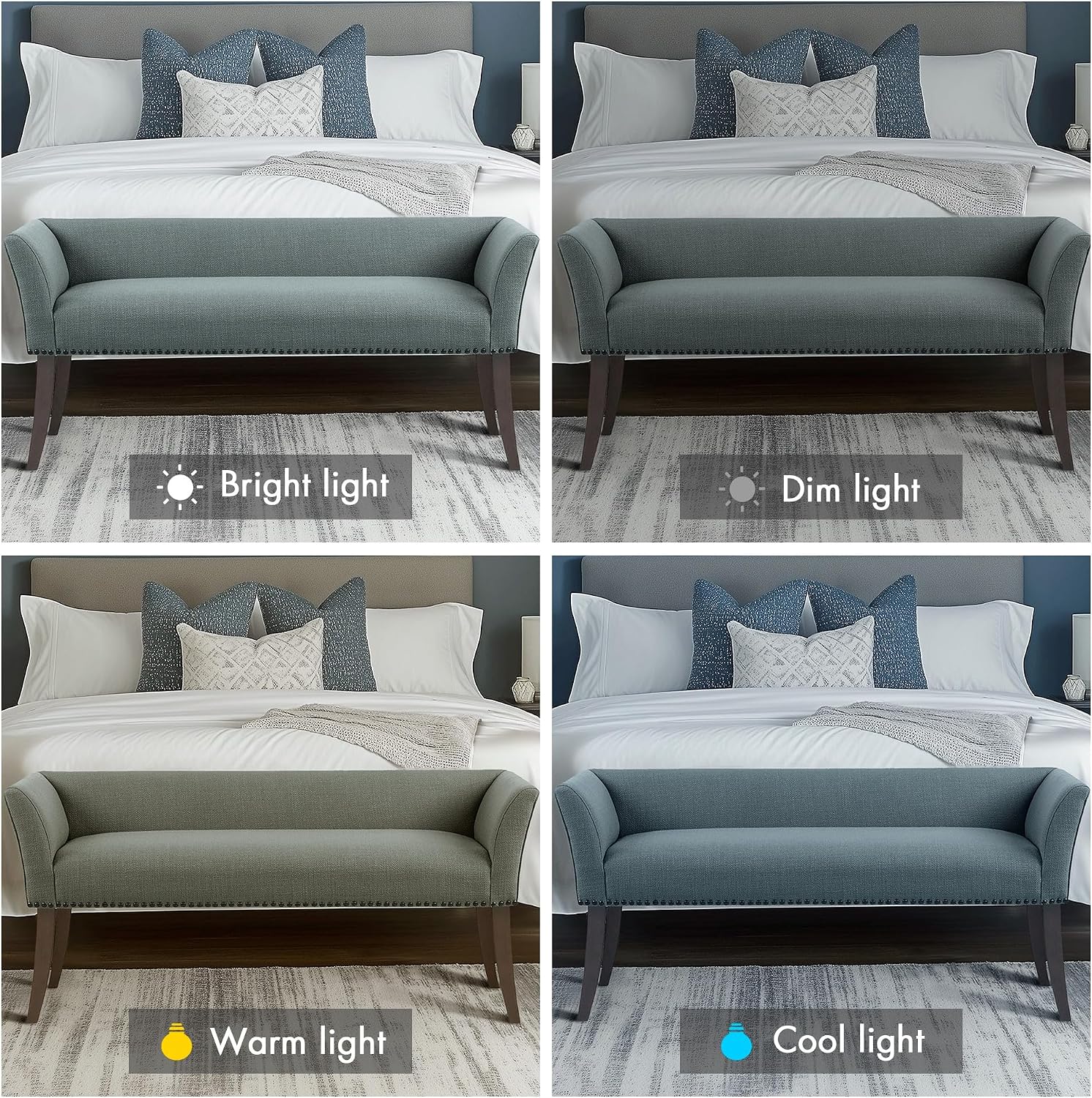 Madison Park Accent Bench, Upholstered with Nailhead Trim, & Padded Seat Entryway Bench Small, End of Bed Bench with Back, 49.5' W x 19.25' D x 23' H, Slate Blue