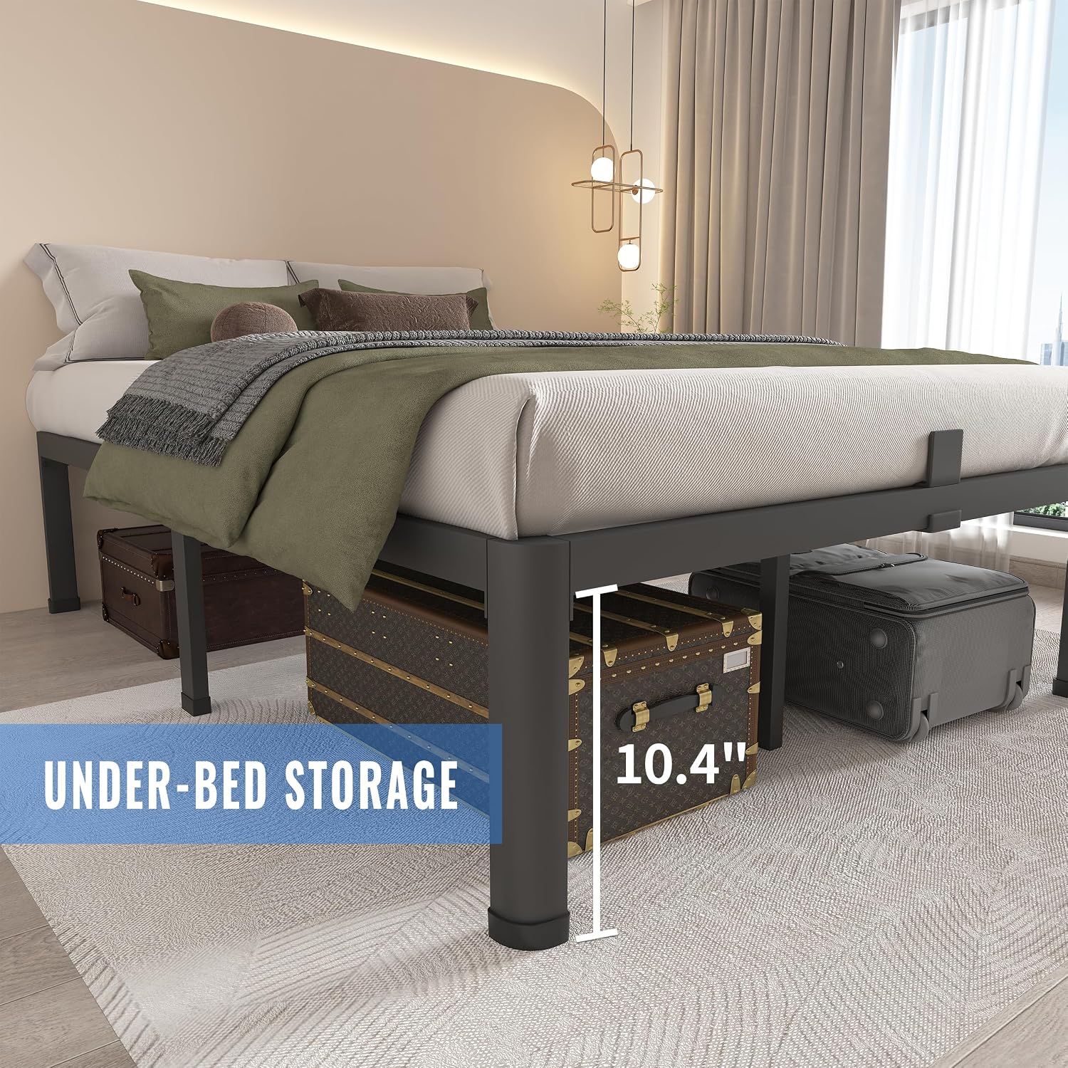 MAF 12 Inch California King Metal Platform Bed Frame with Round Corner Legs, Mattress Slide Stopper, 3000 LBS Heavy Duty Steel Slats Support, No Box Spring Needed, Noise Free