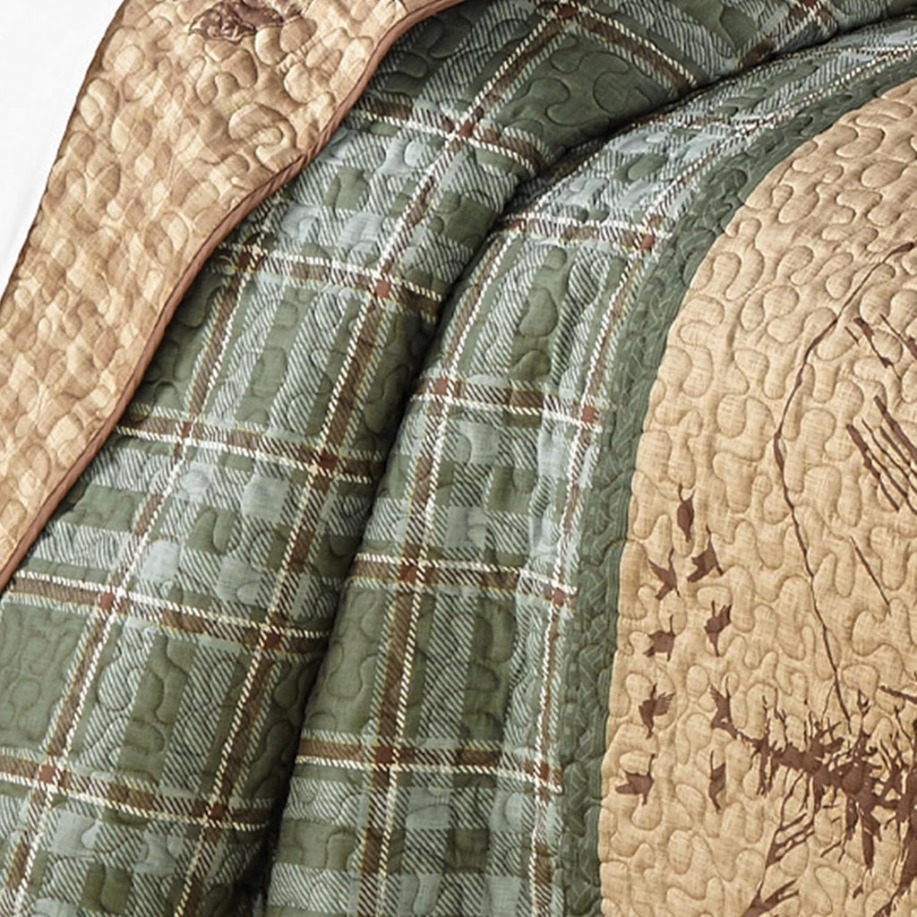 BLACK FOREST DECOR Woodland Sage Bear & Moose Wildlife Quilt Bed Set - King Size Lodge Bedroom Bedding with Mountain Wildlife Theme
