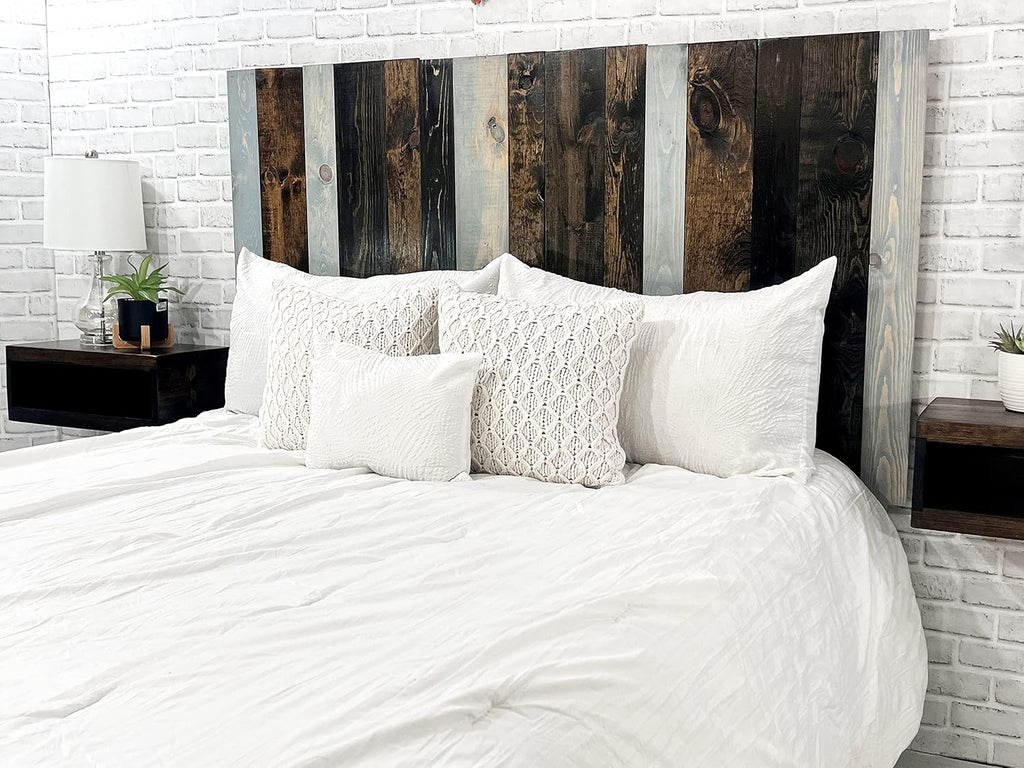 Barn Walls All Terrain Mix Design, Multicolored, Solid Wood Headboard, Floating Panels, Wall Mount, Adjustable Height, Easy Installation, Queen Size