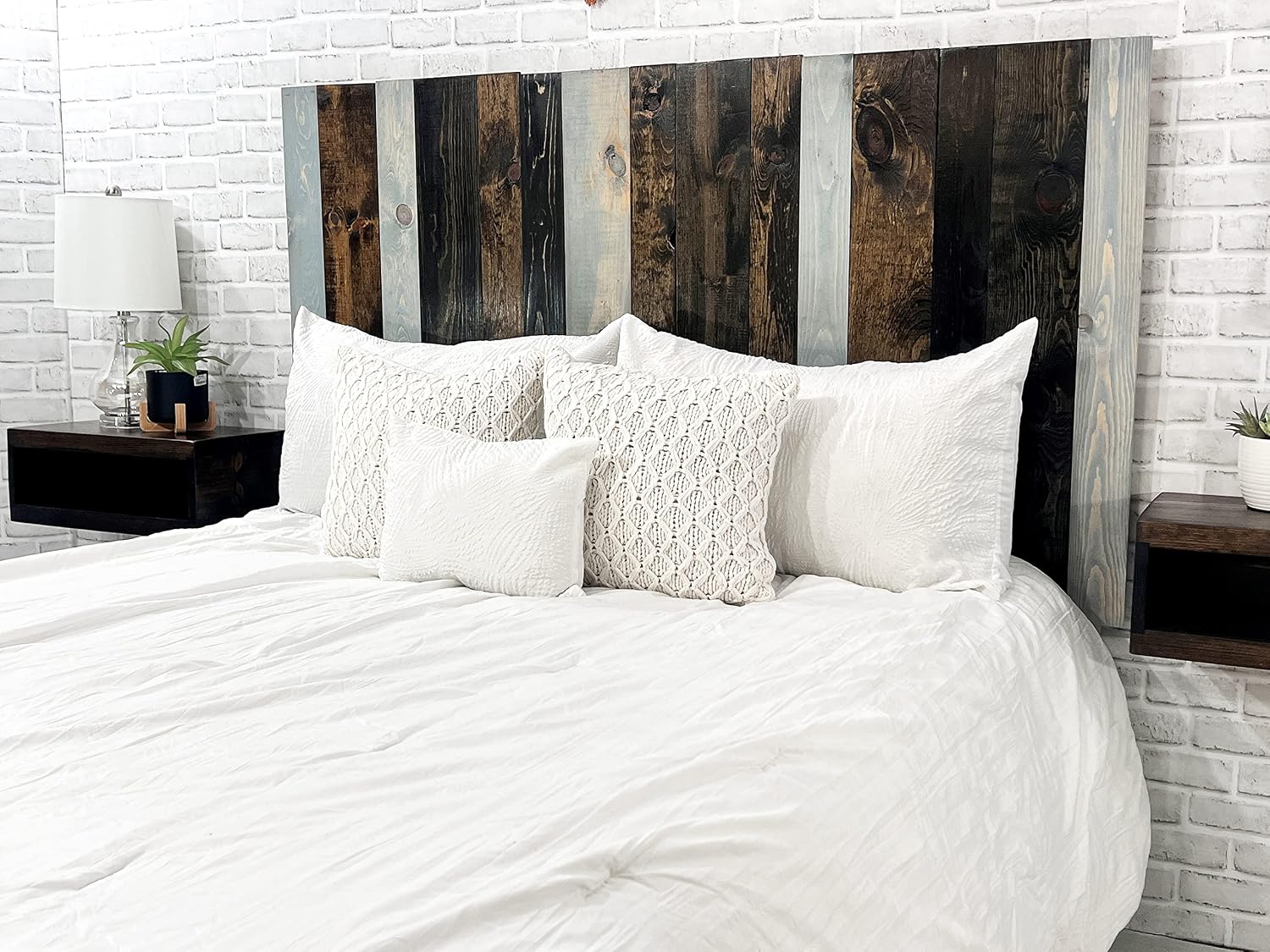 Barn Walls All Terrain Mix Design, Multicolored, Solid Wood Headboard, Floating Panels, Wall Mount, Adjustable Height, Easy Installation, Queen Size
