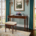 Solid Wood Makeup Vanity Table Set, 46.1' Large Dressing Vanity Table with 2 Drawers and Vanity Bench Stool Writing Desk with Solid Wood Legs & Button Tufted Cushioned Stool, Cherry&Beige