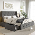 SHA CERLIN Upholstered Queen Size Platform Bed Frame with 4 Storage Drawers and Wingback Headboard, Diamond Stitched Button Tufted Design, No Box Spring Needed, Light Grey
