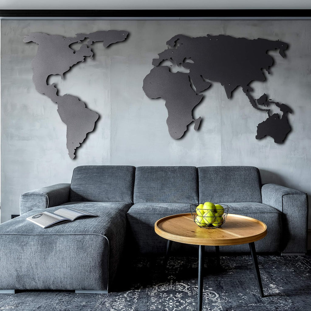 World Map Wall Art, 100% Metal World Map 2D, Sculpture, Large and Wide - Size (23.6' x 47.2') - Wall Hanging for Living Room, Bedroom, Dorm Size (23.6' x 47.2') (Black, (23.6' x 47.2'))