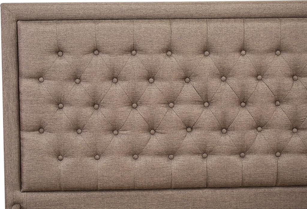 East West Furniture KD18K-2HI07 3 Piece Bed Set - 1 King Bed Brown Linen Fabric Padded and Button Tufted Headboard with 2 nightstands - Distressed Jacobean Finish Nightstand