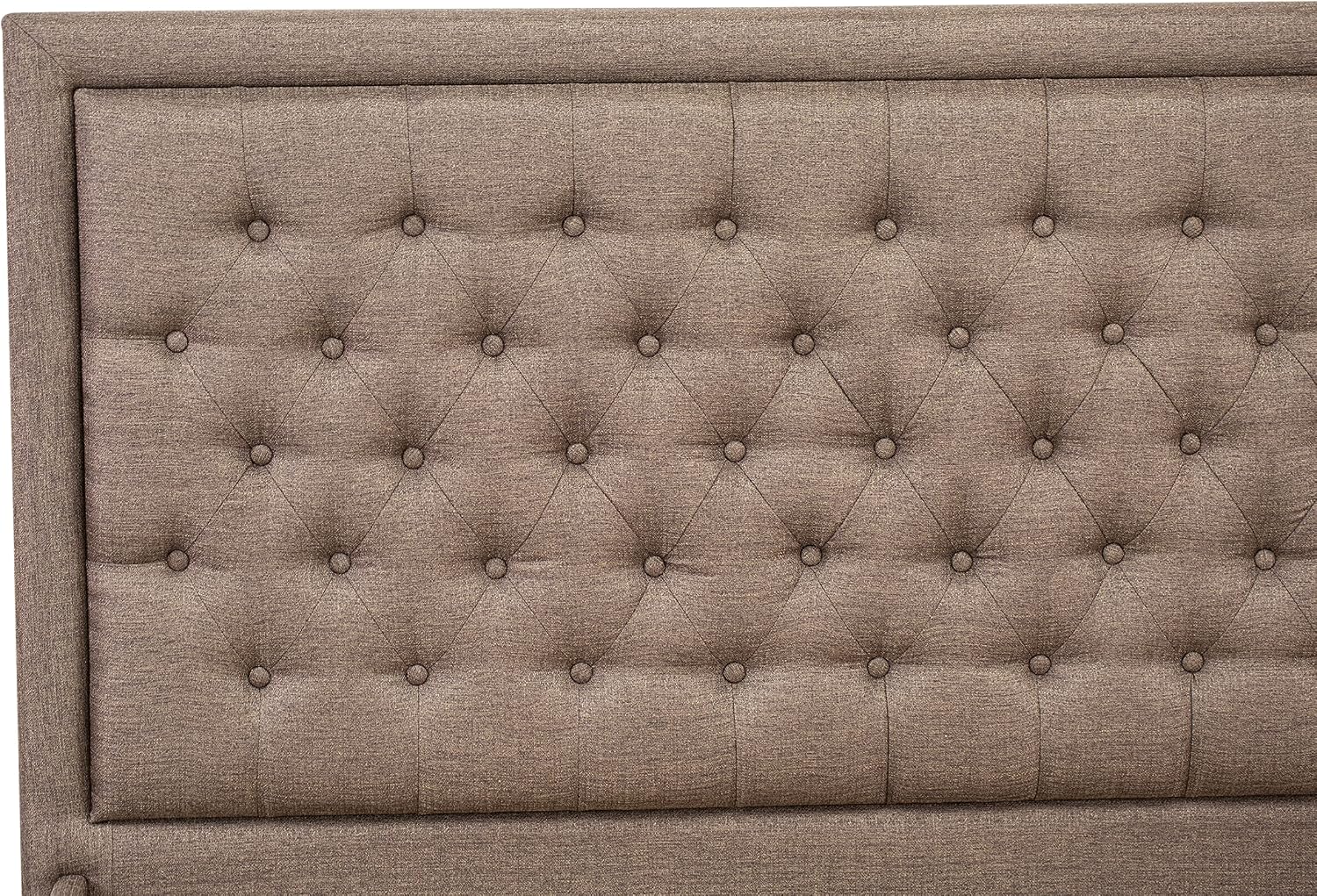 East West Furniture KD18K-2HI07 3 Piece Bed Set - 1 King Bed Brown Linen Fabric Padded and Button Tufted Headboard with 2 nightstands - Distressed Jacobean Finish Nightstand
