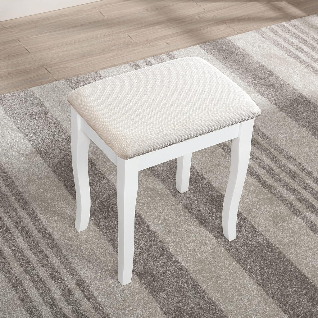 Roundhill Furniture Sanlo Wooden Vanity | Make Up Table and Stool Set | White