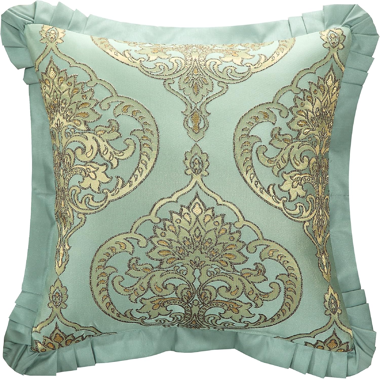 Chic Home CS4630-AN 9 Piece Como Decorator Upholstery Quality Jacquard Motif Fabric Bedroom Comforter Set & Pillows Ensemble, King, Blue