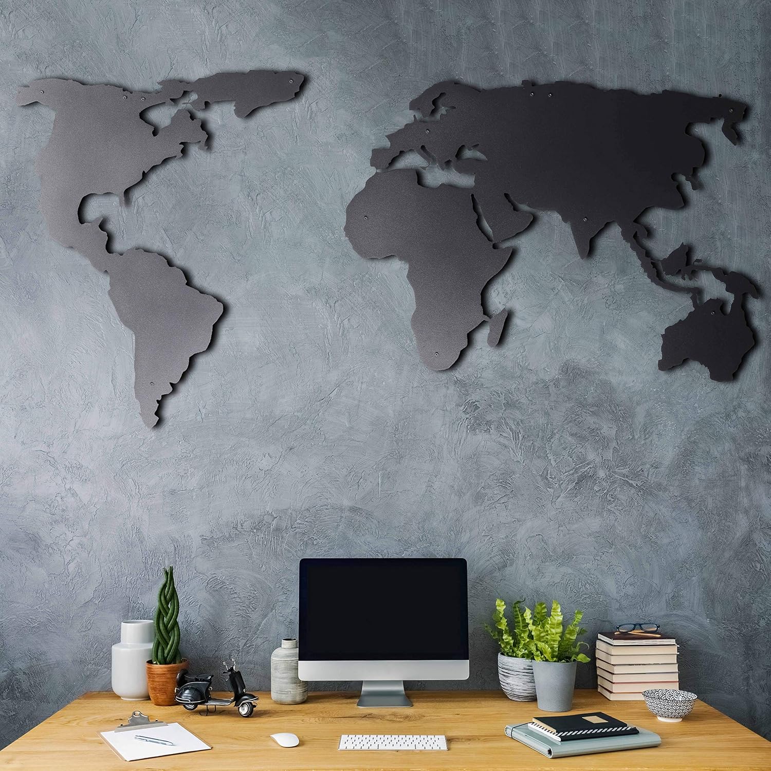 World Map Wall Art, 100% Metal World Map 2D, Sculpture, Large and Wide - Size (23.6' x 47.2') - Wall Hanging for Living Room, Bedroom, Dorm Size (23.6' x 47.2') (Black, (23.6' x 47.2'))