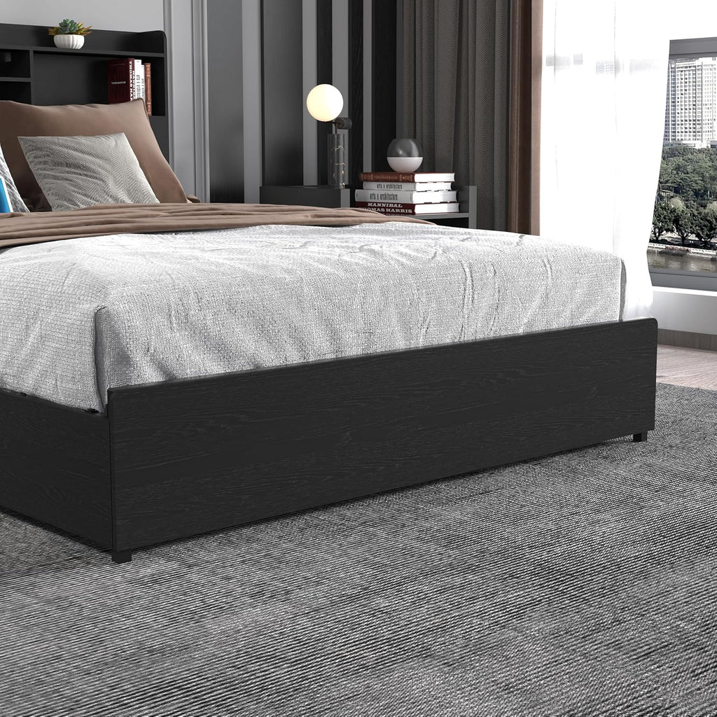 Ball & Cast Queen Bed Frame with 4 Storage Drawers,Metal Platform Beds Frame W/Storage Headboard,Led and Charging Station,No Box Spring Needed,Noise-Free,Bedroom Furniture for Apartment,Black