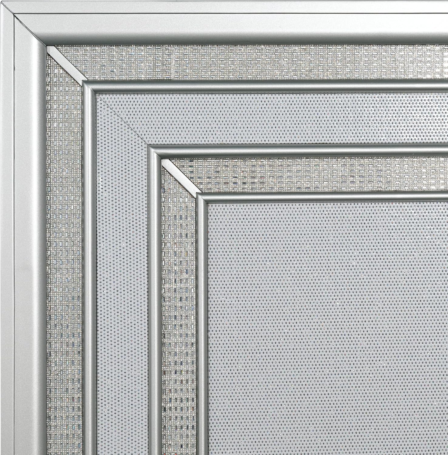 Furniture of America Silvia Glam Solid Wood 5-Piece Bedroom Set with Layered Frame Bed, Faux Crystal Trim LED on Nightstands and Dresser with Mirror, Box Spring Needed for Bedroom, King, Silver